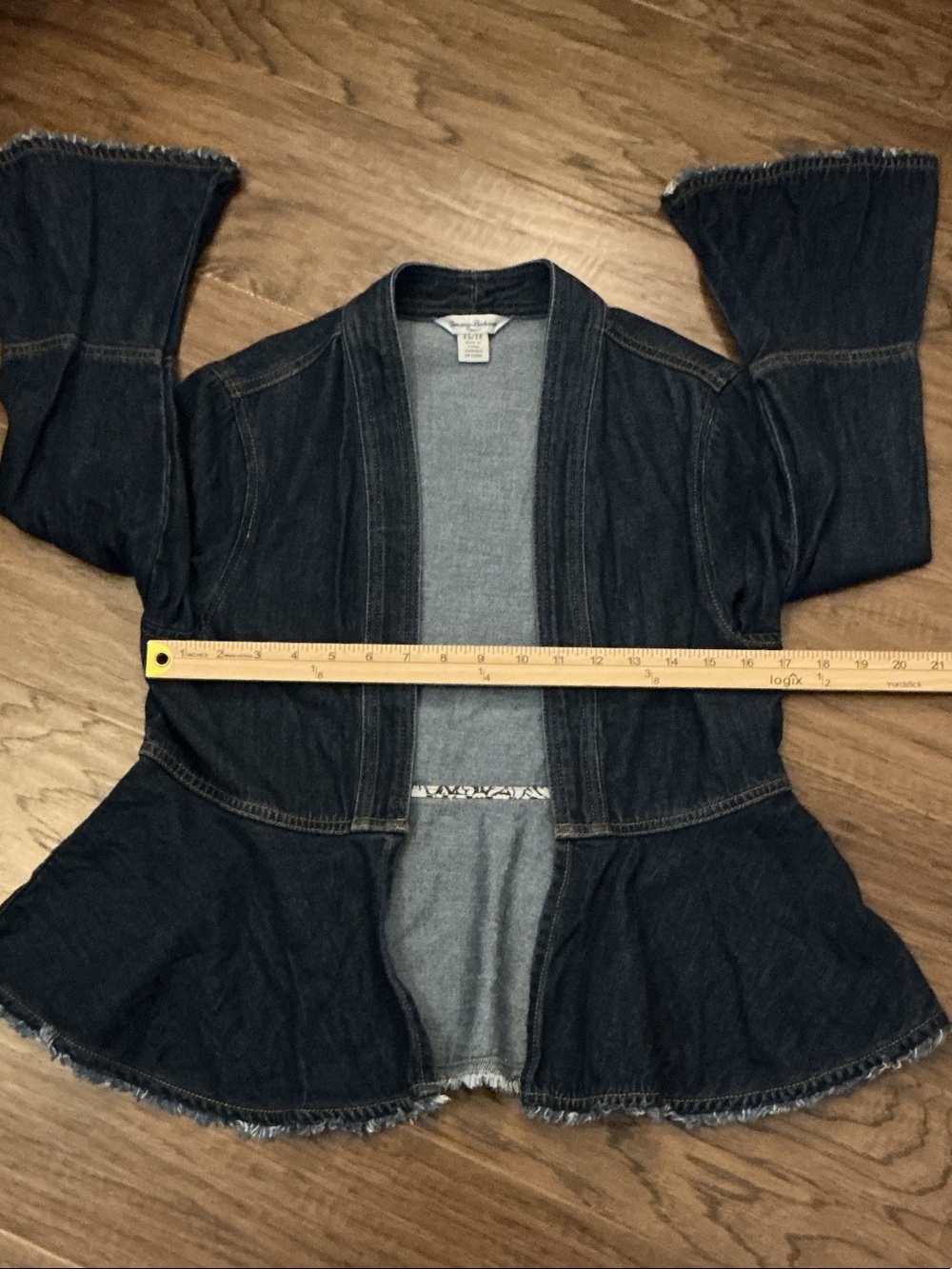 Tommy Bahama "Devin" XS Denim Jacket Peplum Hem Bell Sleeve Frayed edges - Picture 6 of 9